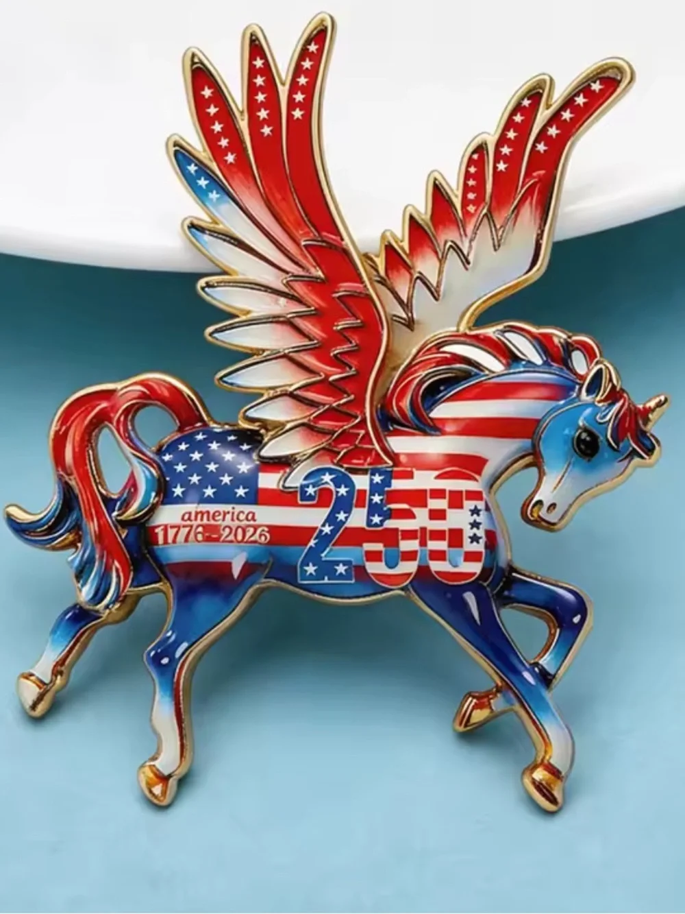 Patriotic Pegasus USA Flag 250 Brooch